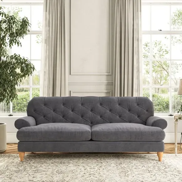 3-Seater Chesterfield Sofa - Grey, Chenille