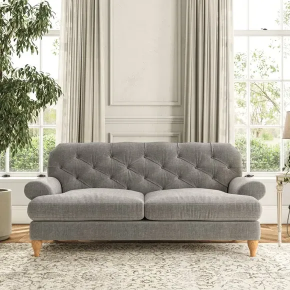 3-Seater Chesterfield Sofa - Grey, Chenille