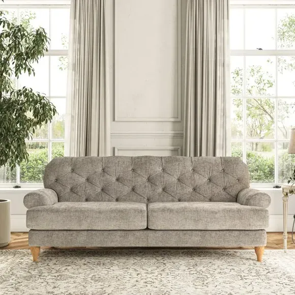 3-Seater Chesterfield Sofa - Mushroom, Chenille