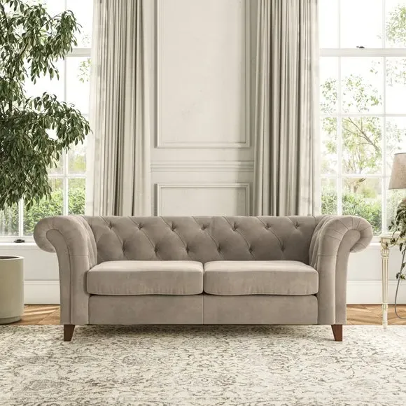 3-Seater Chesterfield Sofa - Mushroom, Chenille