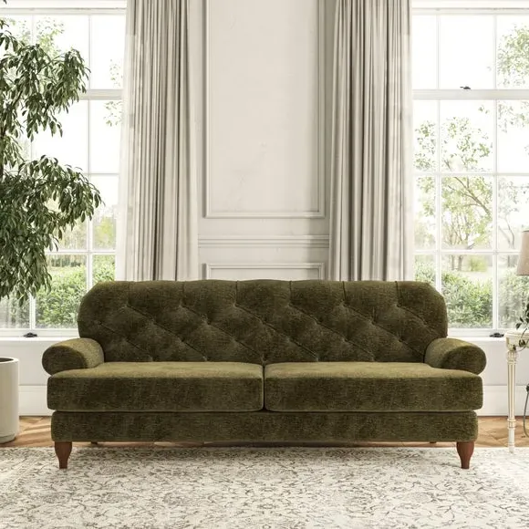 3-Seater Chesterfield Sofa - Olive, Chenille