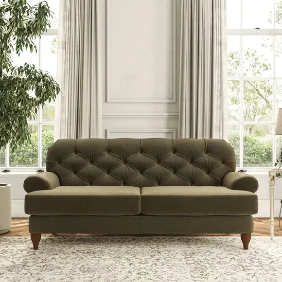 3-Seater Chesterfield Sofa - Olive, Velvet