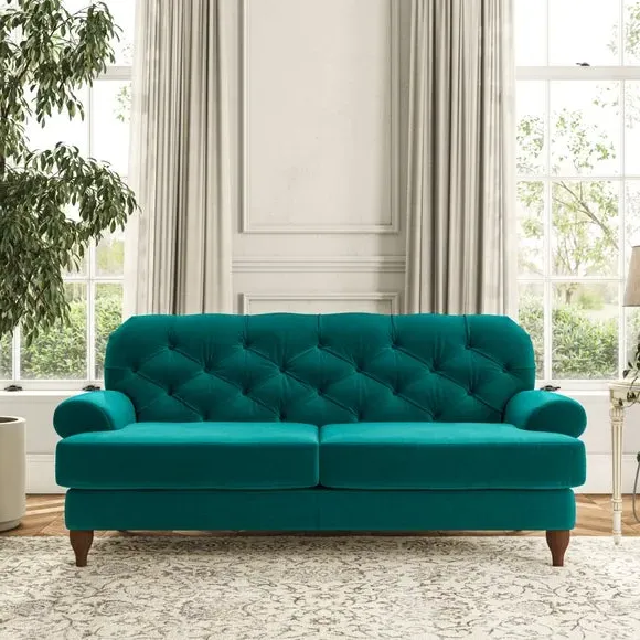3-Seater Chesterfield Sofa - Peacock, Velvet