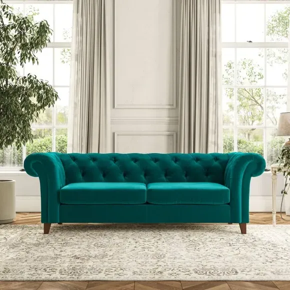 3-Seater Chesterfield Sofa - Peacock, Velvet