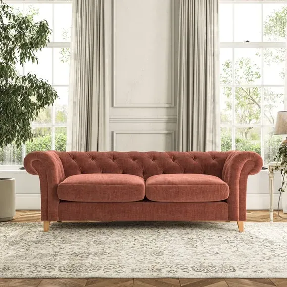 3-Seater Chesterfield Sofa - Terracotta, Chenille