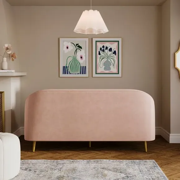 3-Seater Compact Sofa Curved Back - Apricot, Velvet