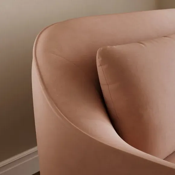 3-Seater Compact Sofa Curved Back - Apricot, Velvet