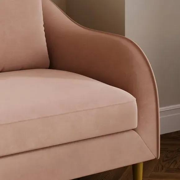 3-Seater Compact Sofa Curved Back - Apricot, Velvet