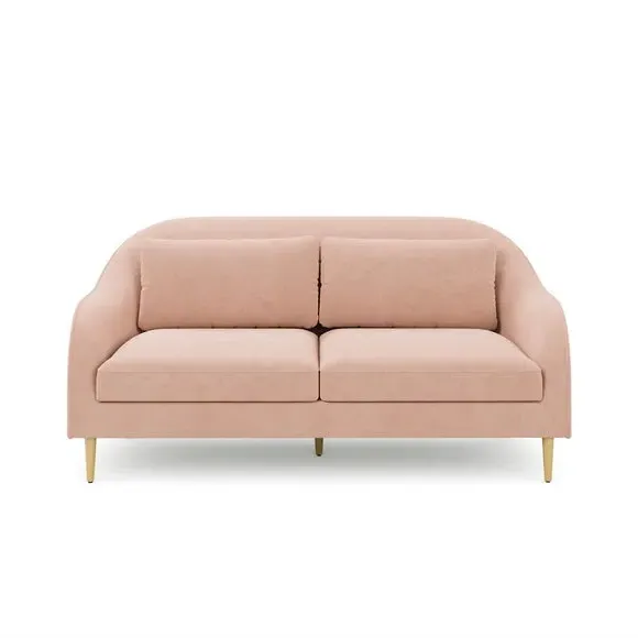 3-Seater Compact Sofa Curved Back - Apricot, Velvet