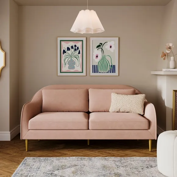 3-Seater Compact Sofa Curved Back - Apricot, Velvet image