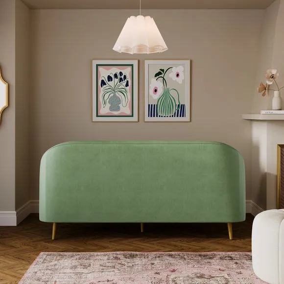 3-Seater Compact Sofa Curved Back - Sage, Velvet