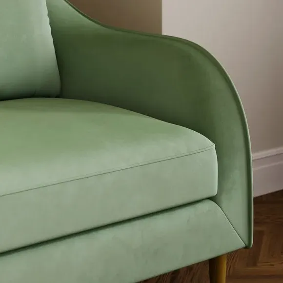 3-Seater Compact Sofa Curved Back - Sage, Velvet