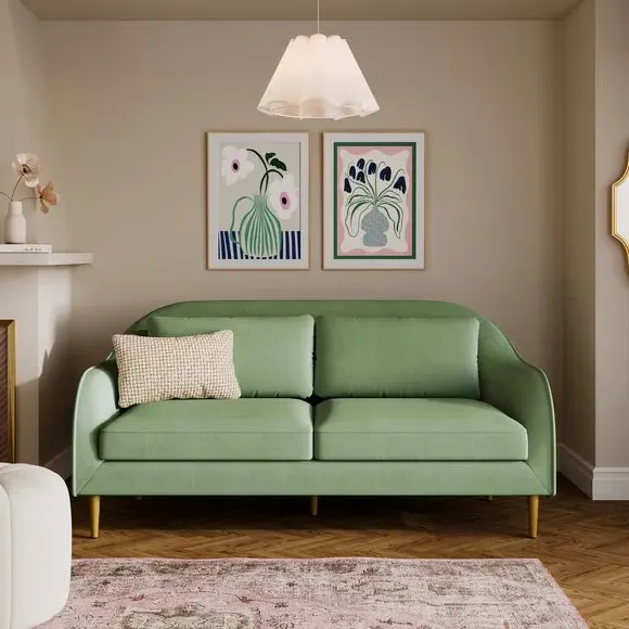 3-Seater Compact Sofa Curved Back - Sage, Velvet