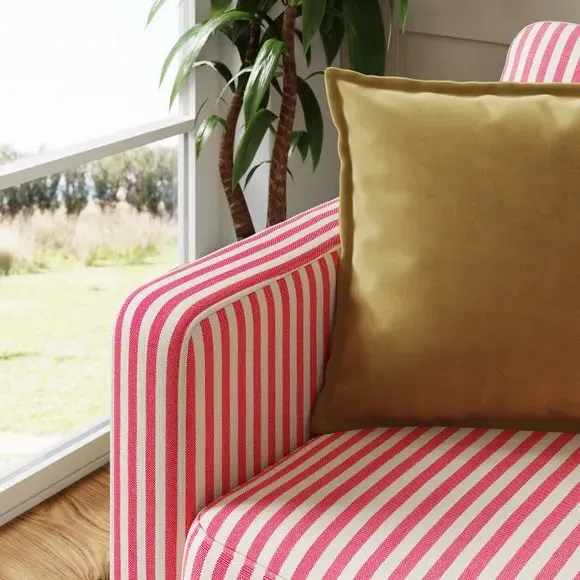3-Seater Compact Sofa Striped - Pink, Fabric