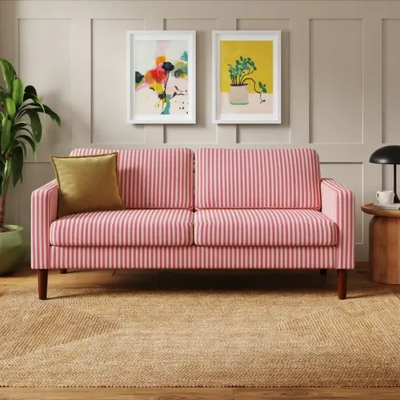 3-Seater Compact Sofa Striped - Pink, Fabric