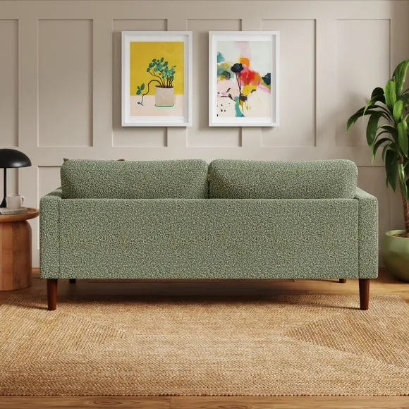 3-Seater Compact Sofa with Cushions - Green, Boucle