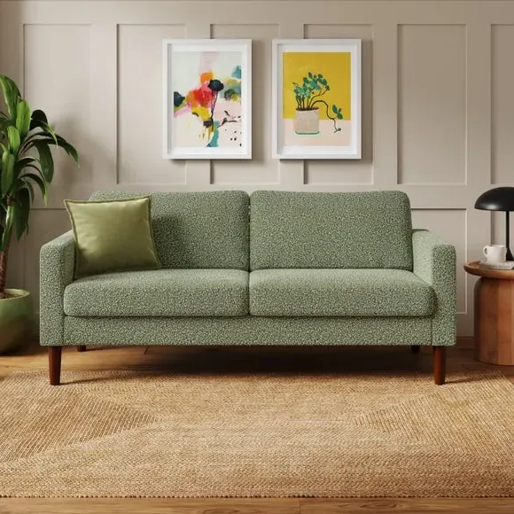 3-Seater Compact Sofa with Cushions - Green, Boucle image