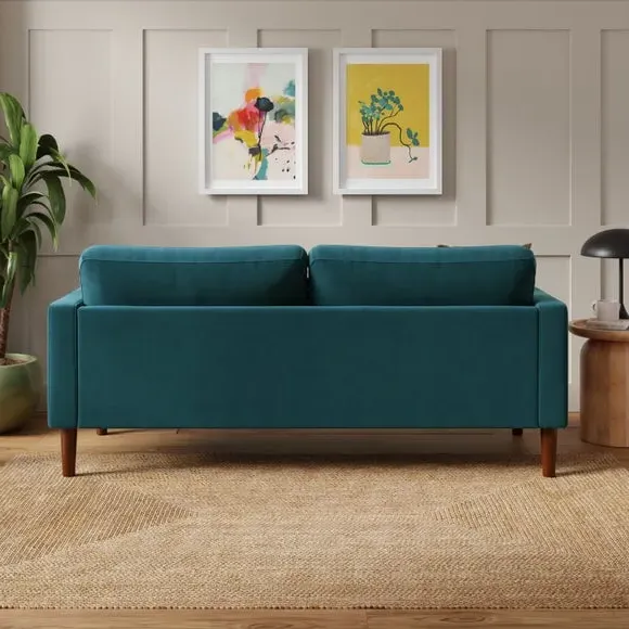 3-Seater Compact Sofa with Cushions - Petrol, Velvet