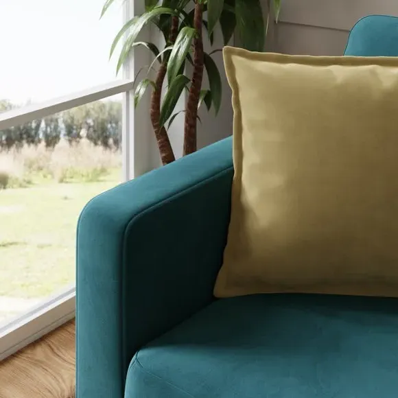 3-Seater Compact Sofa with Cushions - Petrol, Velvet