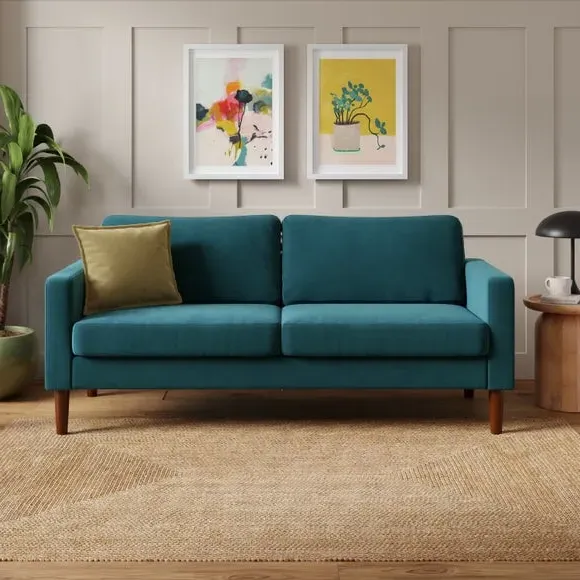 3-Seater Compact Sofa with Cushions - Petrol, Velvet image