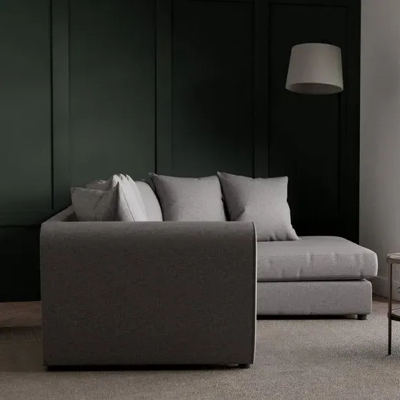 3-Seater Corner Sofa with Cushions - Grey, Fabric