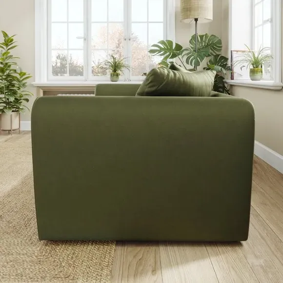 3-Seater Curved Arm Sofa - Dark Olive, Velvet