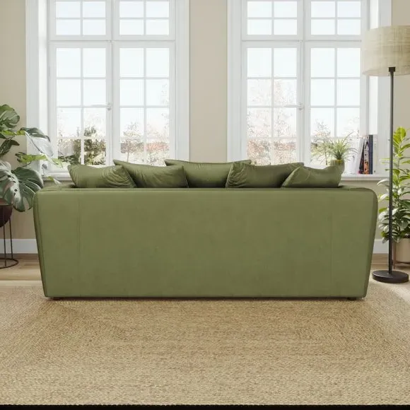 3-Seater Curved Arm Sofa - Dark Olive, Velvet