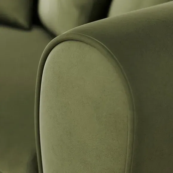 3-Seater Curved Arm Sofa - Dark Olive, Velvet