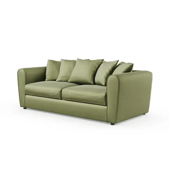 3-Seater Curved Arm Sofa - Dark Olive, Velvet