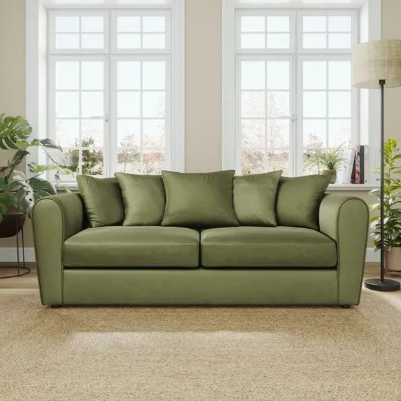 3-Seater Curved Arm Sofa - Dark Olive, Velvet
