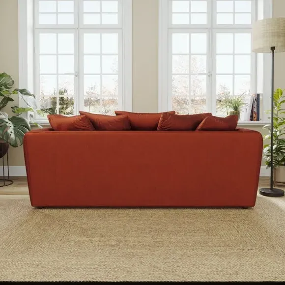 3-Seater Curved Arm Sofa - Orange, Velvet