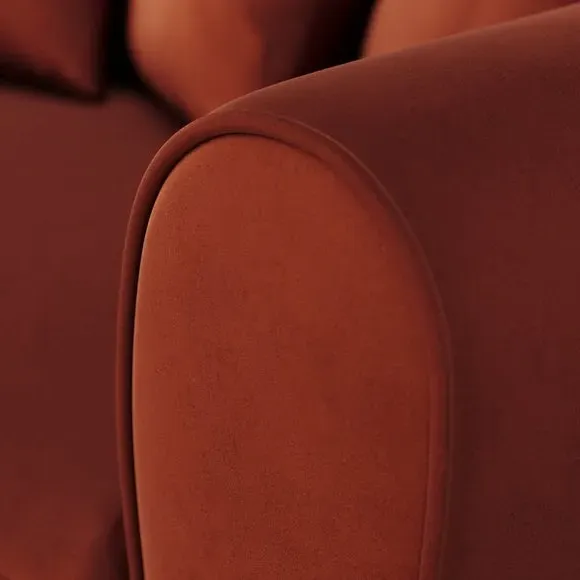 3-Seater Curved Arm Sofa - Orange, Velvet