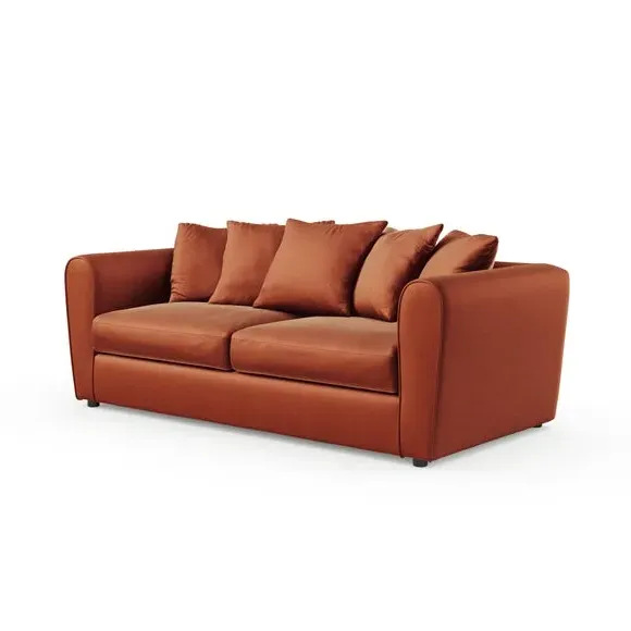3-Seater Curved Arm Sofa - Orange, Velvet