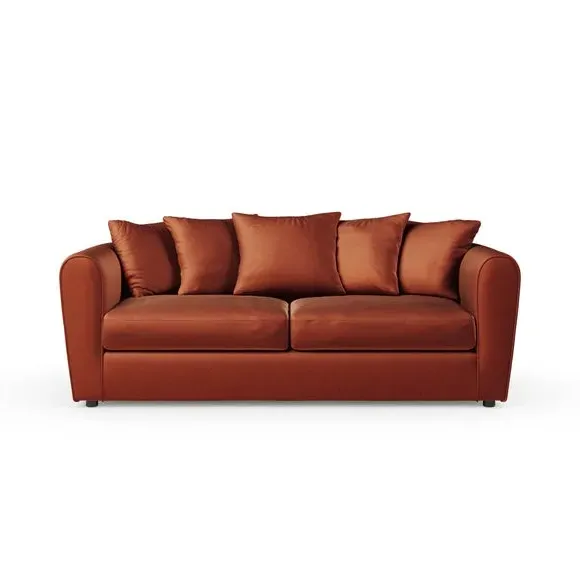 3-Seater Curved Arm Sofa - Orange, Velvet