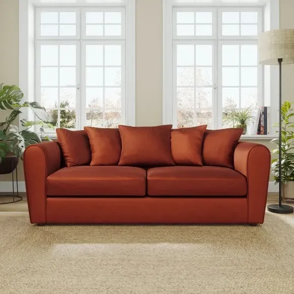 3-Seater Curved Arm Sofa - Orange, Velvet