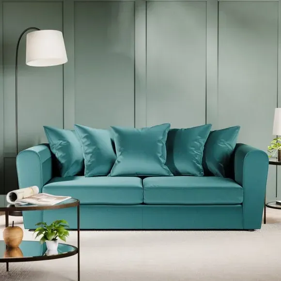 3-Seater Curved Arm Sofa - Teal, Velvet