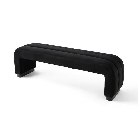 3-Seater Dining Bench with Curved Detail - Black, Velvet