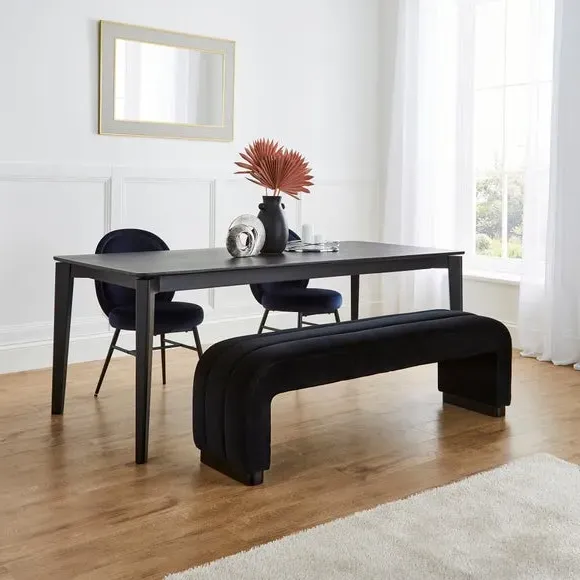 3-Seater Dining Bench with Curved Detail - Black, Velvet image