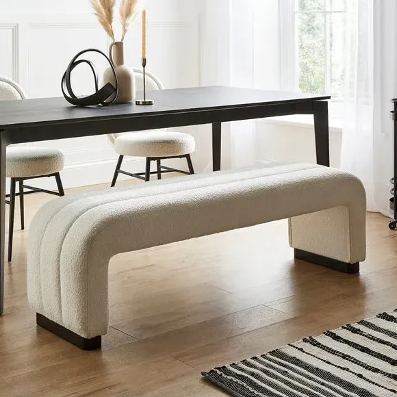 3-Seater Dining Bench with Curved Detail - Ivory, Boucle image