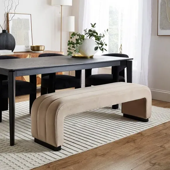 3-Seater Dining Bench with Curved Detail - Mink, Velvet