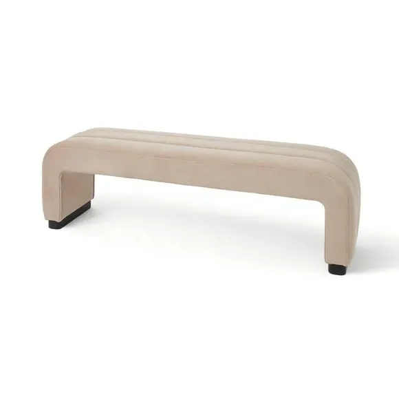 3-Seater Dining Bench with Curved Detail - Mink, Velvet