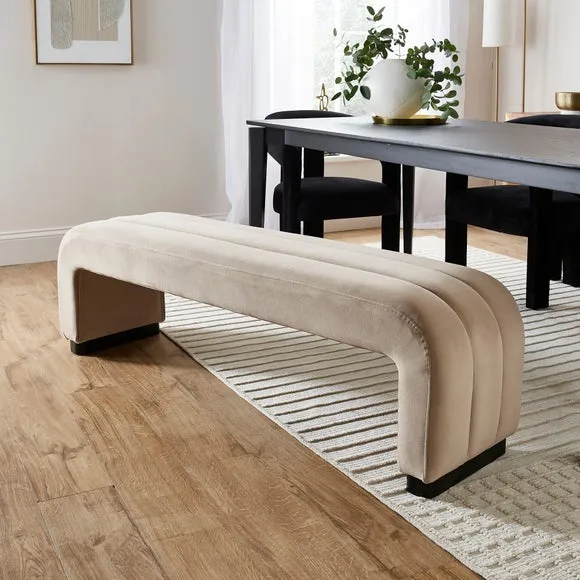3-Seater Dining Bench with Curved Detail - Mink, Velvet