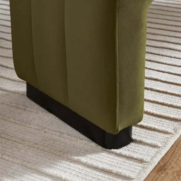 3-Seater Dining Bench with Curved Detail - Olive, Velvet