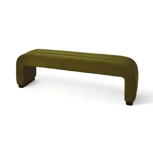 3-Seater Dining Bench with Curved Detail - Olive, Velvet