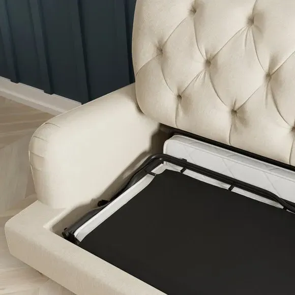 3-Seater Sofa Bed with Buttons - Natural, Fabric