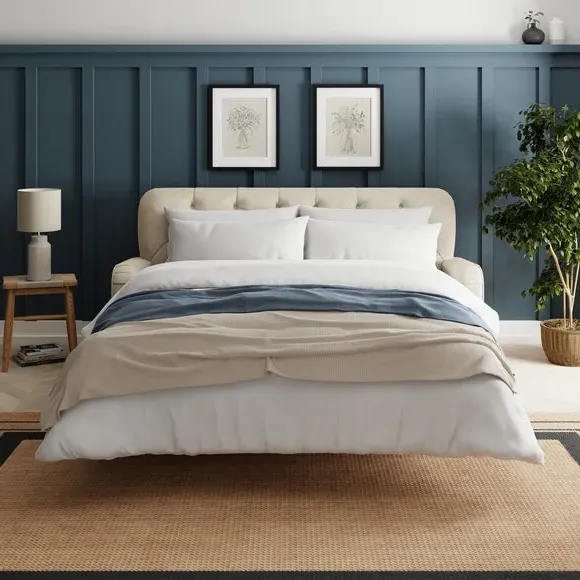 3-Seater Sofa Bed with Buttons - Natural, Fabric image
