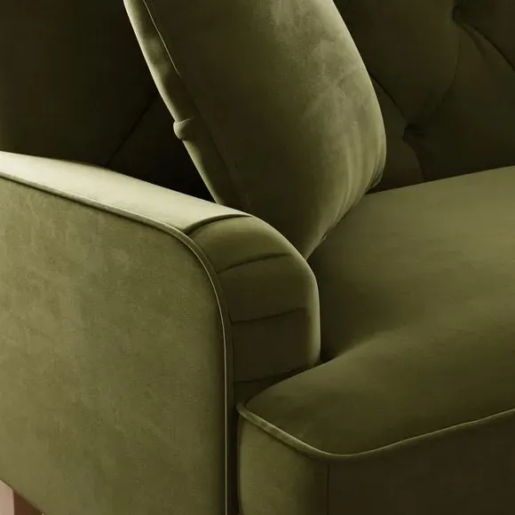 3-Seater Sofa Bed with Buttons - Olive, Velvet