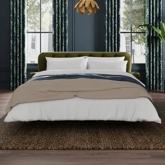 3-Seater Sofa Bed with Buttons - Olive, Velvet image