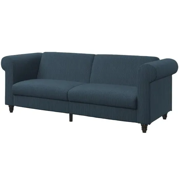3-Seater Sofa Bed with Recliner - Blue, Corduroy