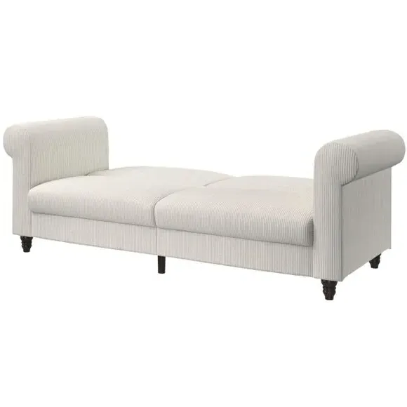 3-Seater Sofa Bed with Recliner - Cream, Corduroy